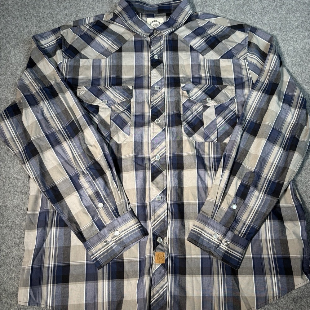 Dubinik Customized Version Shirt Mens XL Pearl Snap Blue Gray Plaid Western